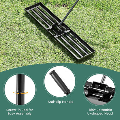 Goplus Lawn Leveling Rake, 46" x 10" Heavy Duty Level Lawn Tool w/ Ergonomic Handle for Soil, Effort-Saving Landscape Rake for Garden, Backyard, Golf Course, Farm, Pasture, Black