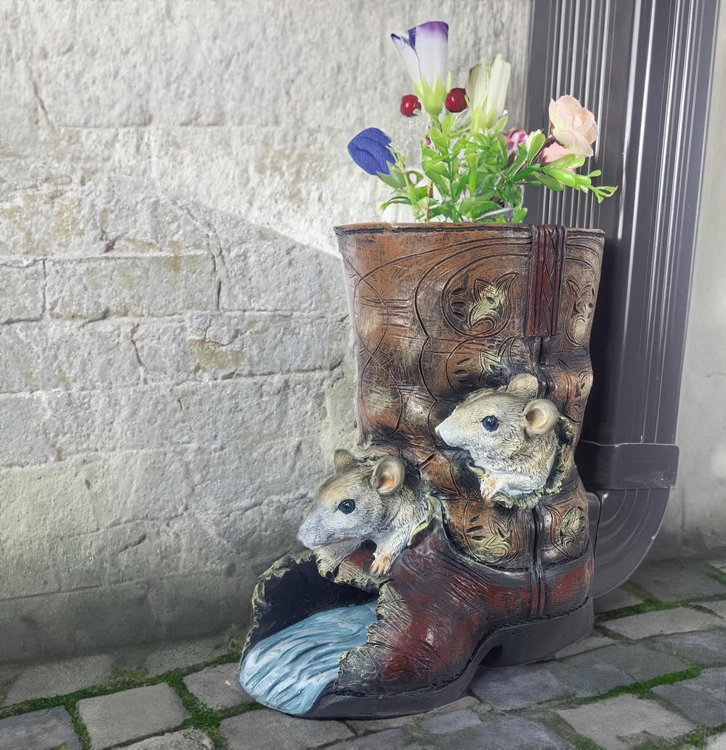 Mouse Statues Gutter Downspout Extension Statues Garden Decoration,Resin Statue Outdoor Decor,Animal Downspout Diverter,Decorative Gutter Extension,3"×4" Downspout Extender Diverter Splash Block
