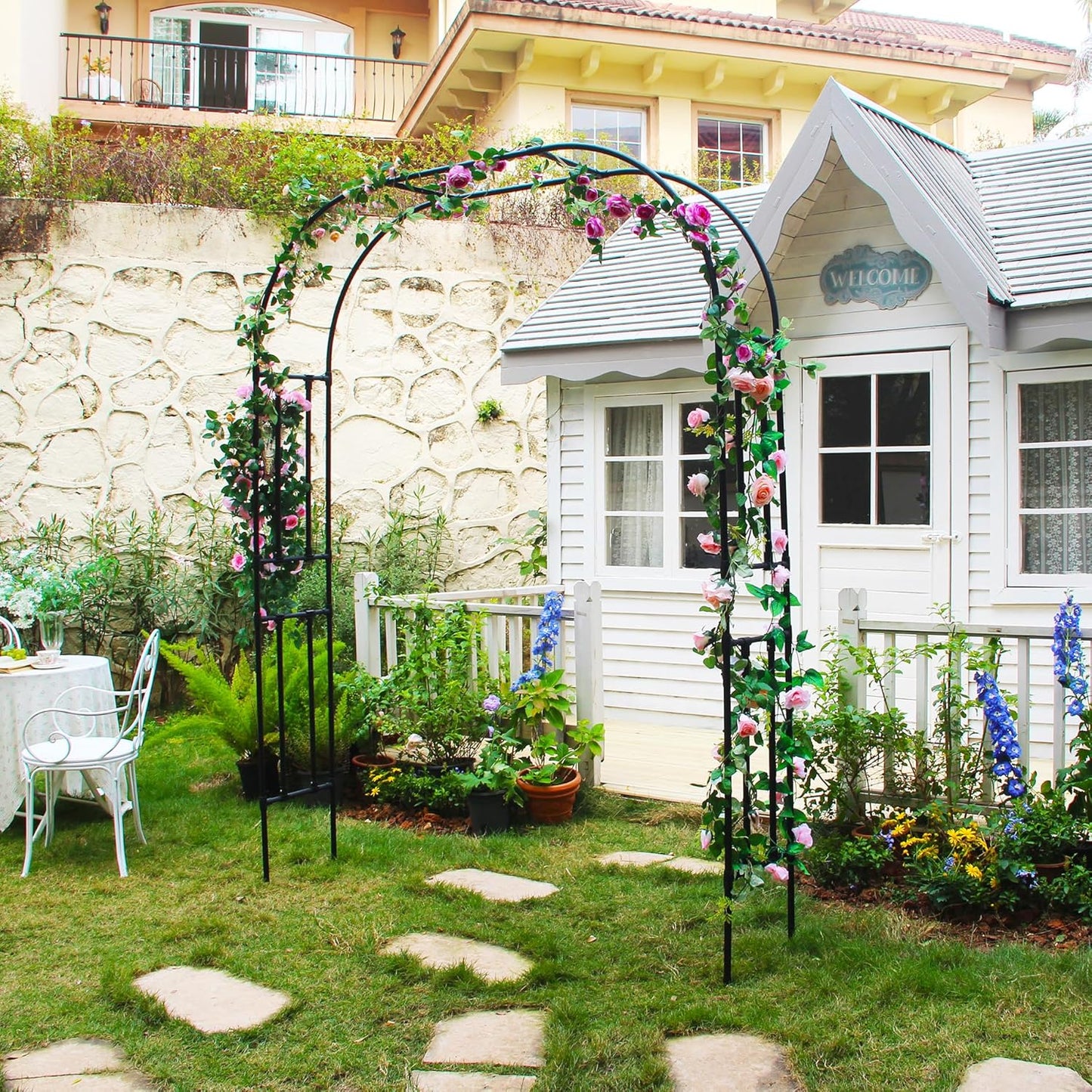 7.9 Ft H x 5.9 Ft W Garden Arch for Climbing Vines Lightweight Metal+PE Coated Arbor Archway Trellis Flower Frame Plants Vine Frame Rose Support Outdoor Easy to Assemble, Black