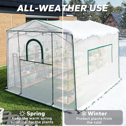 11'x 8.5'x 7.4' Walk-in Greenhouse for Outside & Indoor with 2 Roll-up Zipper Doors, 4 Ventilated Mesh Windows, Patio Plant Gardening Greenhouse for Backyard