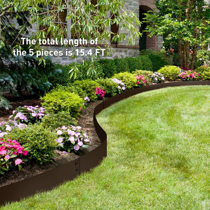 MESTYL 185" Metal Landscape Edging Kit (5PC 39" x 8"), No-Dig Rust-Resistant Galvanized Steel Garden Edging Border,Easy Install Lawn Edging for Flower Beds, Yard, Brown Outdoor Edging
