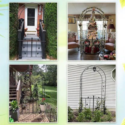 Metal Garden Arch with Gate - Garden Arbor with Gate, Garden Arbor Trellis w/Door for Climbing Plants, Rose, Vine, Wedding, Garden Trellis Arch for Outdoor, Lawn, Backyard, 7'H X 3.6'W, Black