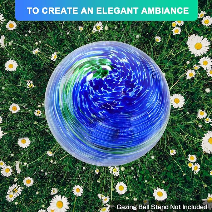 Gazing Balls for Garden, Blue and Green Hand Painted Gazing Ball, Reflective Ball Yard Ornament for Outdoor Decoration Patio Garden Lawn (10 Inch)