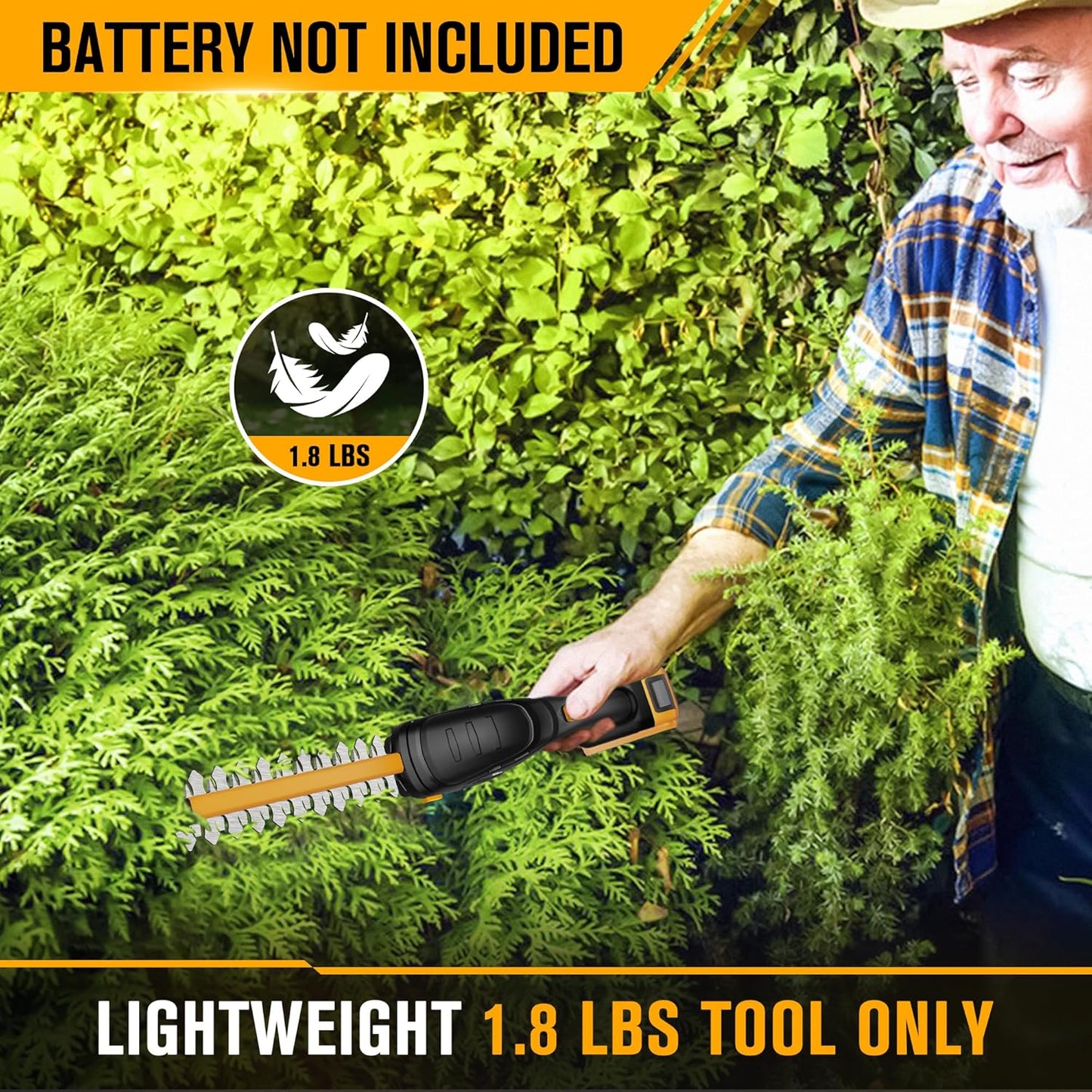Hedge Trimmer Cordless Compatible with DEWALT 20V MAX Battery 2-in-1 Small Electric Bush Trimmers and Grass Shears for Gardening, Tree, Shrub Trimmer (Tool only)