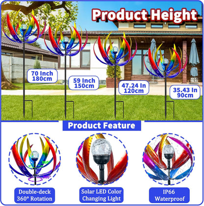 Wind Spinners Outdoor for Yard and Garden - Wind Sculptures & Spinners,70 Inch Wind Spinner with Solar Powered Multi-Color Glass Ball Light for Yard Garden Backyard Lawn Decorations