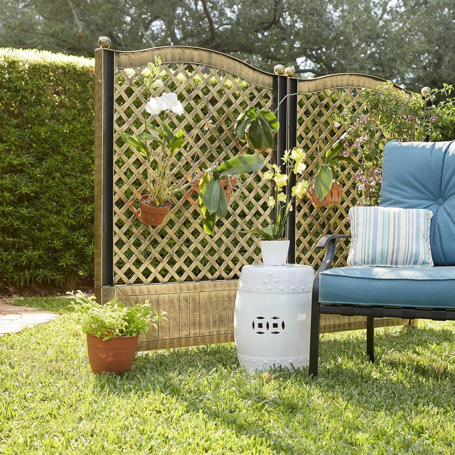 BrylaneHome Outdoor Weatherproof Polypropylene Set of 2 Trellis Fence for Climbing Plants Garden 54" H - Bronze