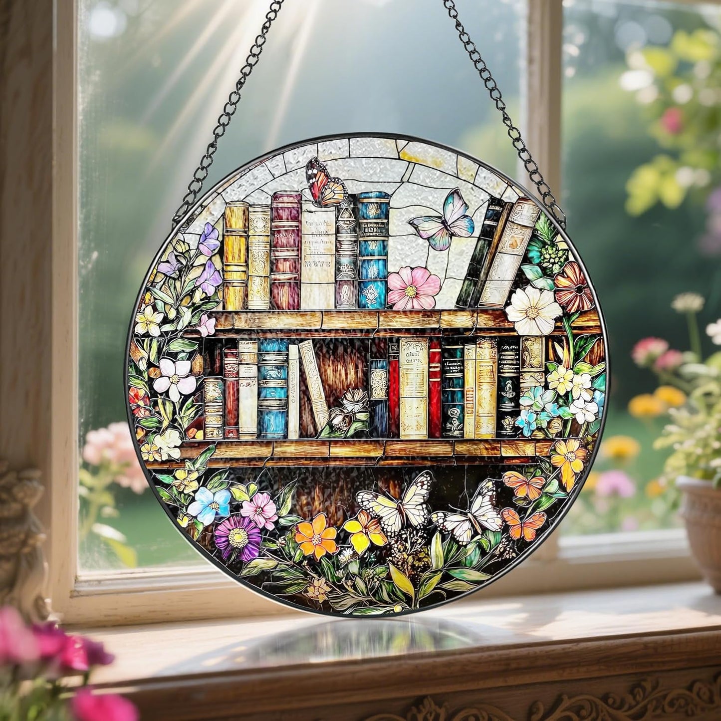 8'' Stained Glass Suncatcher Ornament, Stained Glass Window Hanging, Sun Catchers for Windows Hanging Ornaments, Window Decor | Book Club Gift, Fantasy Book Lover Gift, Reader Gifts