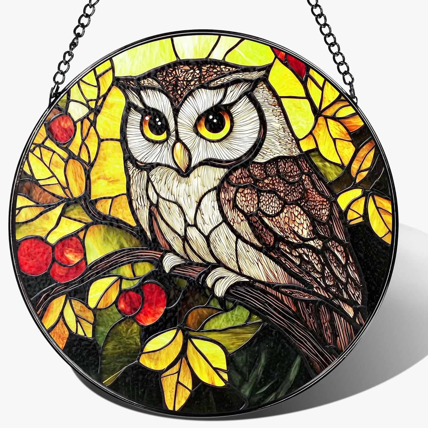 Stained Glass Window Hanging, 8 Inch Owl Suncatcher Stained Glass Ornament, Suncatchers for Windows Hanging, Sun Catchers Indoor Window, Owl Gifts, Gifts for Bird Lovers, Mom Gift