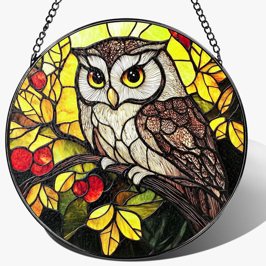 Stained Glass Window Hanging, 8 Inch Owl Suncatcher Stained Glass Ornament, Suncatchers for Windows