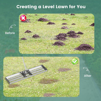 Goplus Lawn Leveling Rake, 42" x 10" Heavy Duty Level Lawn Tool w/ Ergonomic Handle for Soil, Effort-Saving Landscape Rake for Garden, Backyard, Golf Course, Farm, Pasture, Silver