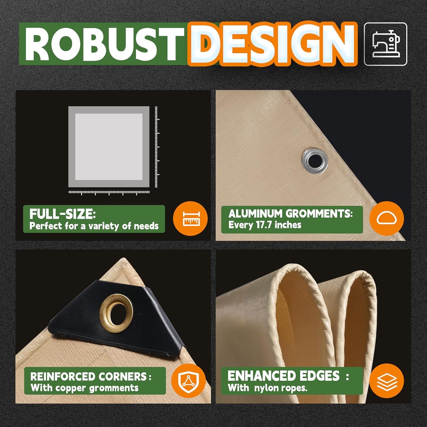 RAINDEWAY 6x20 Feet Heavy Duty Tarp,12 Mil Tan Waterproof Poly Tarp Cover,UV Resistant,Weatherproof,Durable,Multipurpose Tarps with Grommets and Reinforced Edges