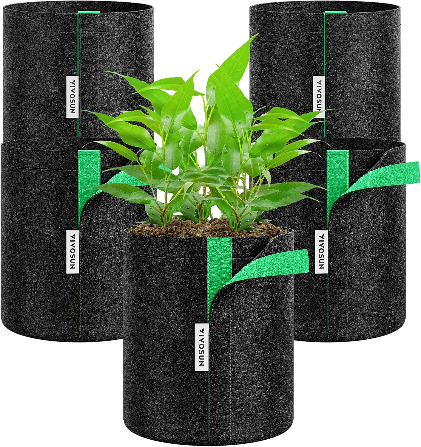 VIVOSUN 5-Pack 2 Gallon Grow Bags, Fabric Pots with Self-Adhesion Sides for Transplanting