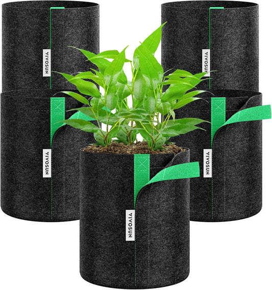 VIVOSUN 5-Pack 1 Gallon Grow Bags, Fabric Pots with Self-Adhesion Sides for Transplanting