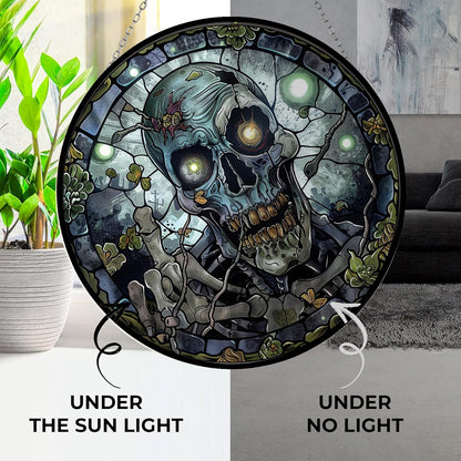 Skull Stained Glass Suncatcher Window Hanging, Gothic Dragon Christmas Ornaments for Fiction Lovers, Dinosaur Room Decor for Nursery New Home Gifts
