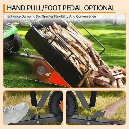 Utility Trailer, Steel ATV Trailer, Heavy Duty Lawn Mower Trailers, 750 Lbs 15 Cu.Ft. with Removable Sides, Pneumatic Tires and Quick Dump Pull Back, Dump Trailers for Gardens, Tractors, and Farms