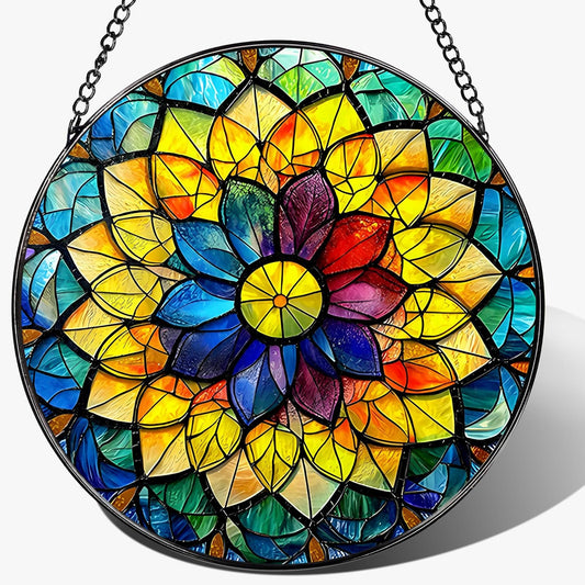 8'' Rainbow Mandala Sun Catcher Ornament, Stained Glass Window Hanging, Sun Catchers for Windows