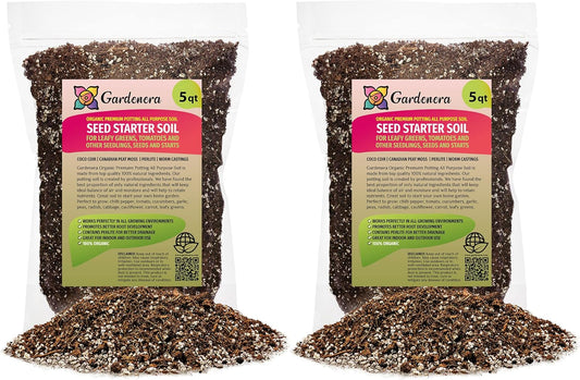 Premium Organic Seed Starter Soil - 10 Quart - All-Purpose Organic Potting Soil for Happy Seedlings and Plants by Gardenera (2 Bags of 5 Quart)