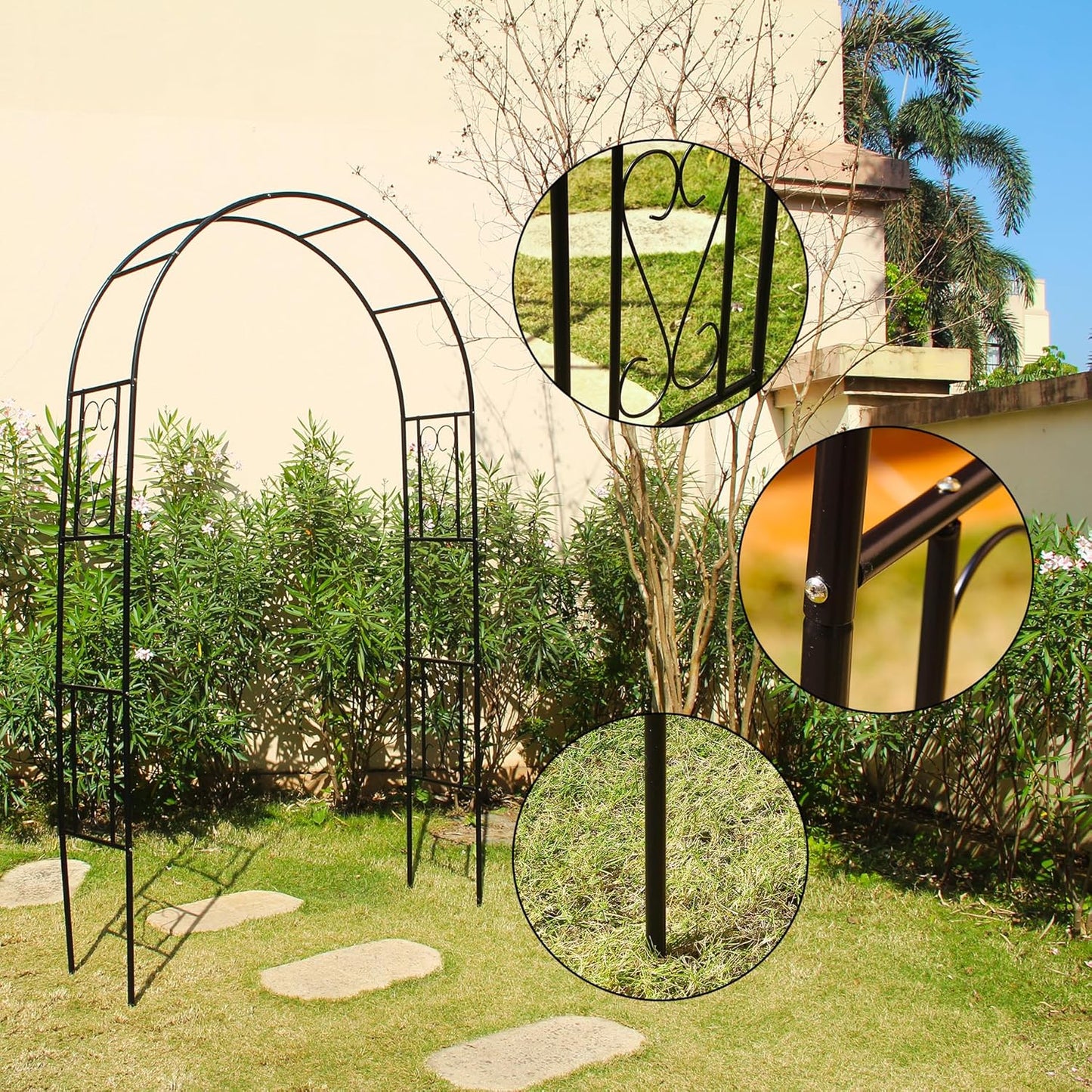 6.9ft H X 4.1ft W Metal Garden Arch Trellis, Garden Arbor for Climbing Plants, Wedding Arch Arbor for Lawn, Party, Backyard Decoration, Black