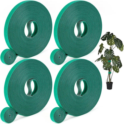4 Roll Plant Tape Garden Ties, 131 Ft Green Plant Ties for Climbing Plants, 1/2" Adjustable Twist Ties for Plants Support, Reusable Nylon Gardening Tape for Growing, Home, Office