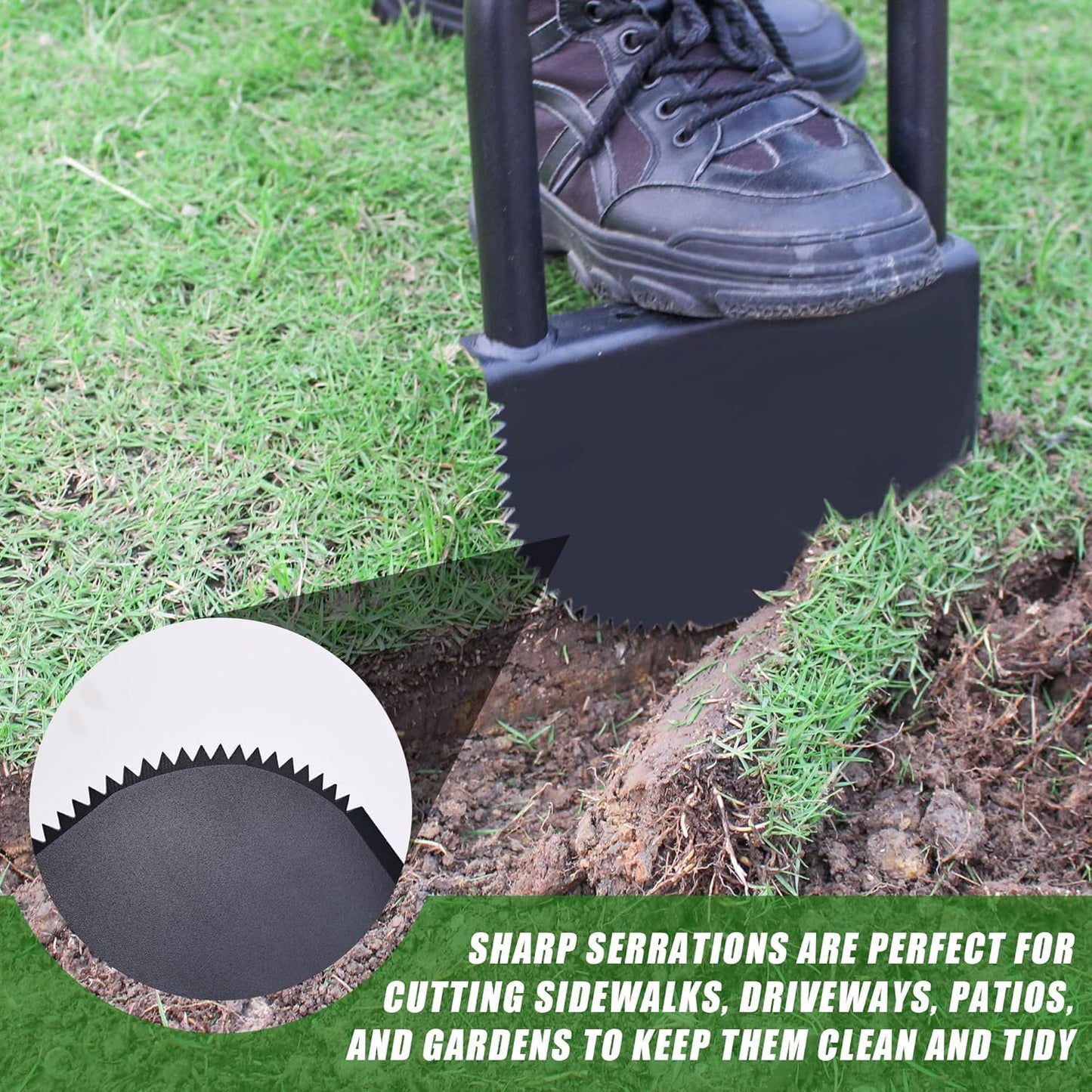 Height Adjustable Garden Edger Tool, Hand Steel Edger, Half Moon Lawn Edger, Saw-Tooth with Very Sharp Blade Manual Edger