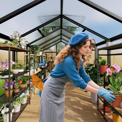 6x10 FT Greenhouse for Outdoors, Polycarbonate Flower Greenhouse with Roof Vent, Push-Pull Lockable Door, Aluminum Walk-in Greenhouses for Outside Garden Backyard, Patio, Lawn, Black