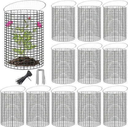 12 Sets of 16'' x 12'' Garden Plant Protectors from Animals With Detachable Covers ,36Pcs Metal Wire Protectors With Cover for Plants , Metal Plant Cage Chicken Wire Cloche with Stakes & Nylon Ties