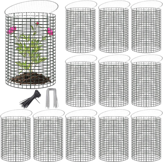 12 Sets of 16'' x 12'' Garden Plant Protectors from Animals With Detachable Covers ,36Pcs Metal Wire Protectors With Cover for Plants , Metal Plant Cage Chicken Wire Cloche with Stakes & Nylon Ties