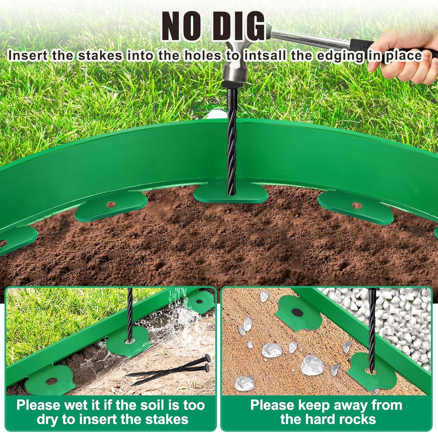 Landscape Edging - Garden Edging Border 80FT 2IN Tall with 120 Stakes, No Dig Lawn Edging for Landscaping for Garden Bed, Yard, 0.15" Thick Flower Bed Border Edging with Connector for Outdoor