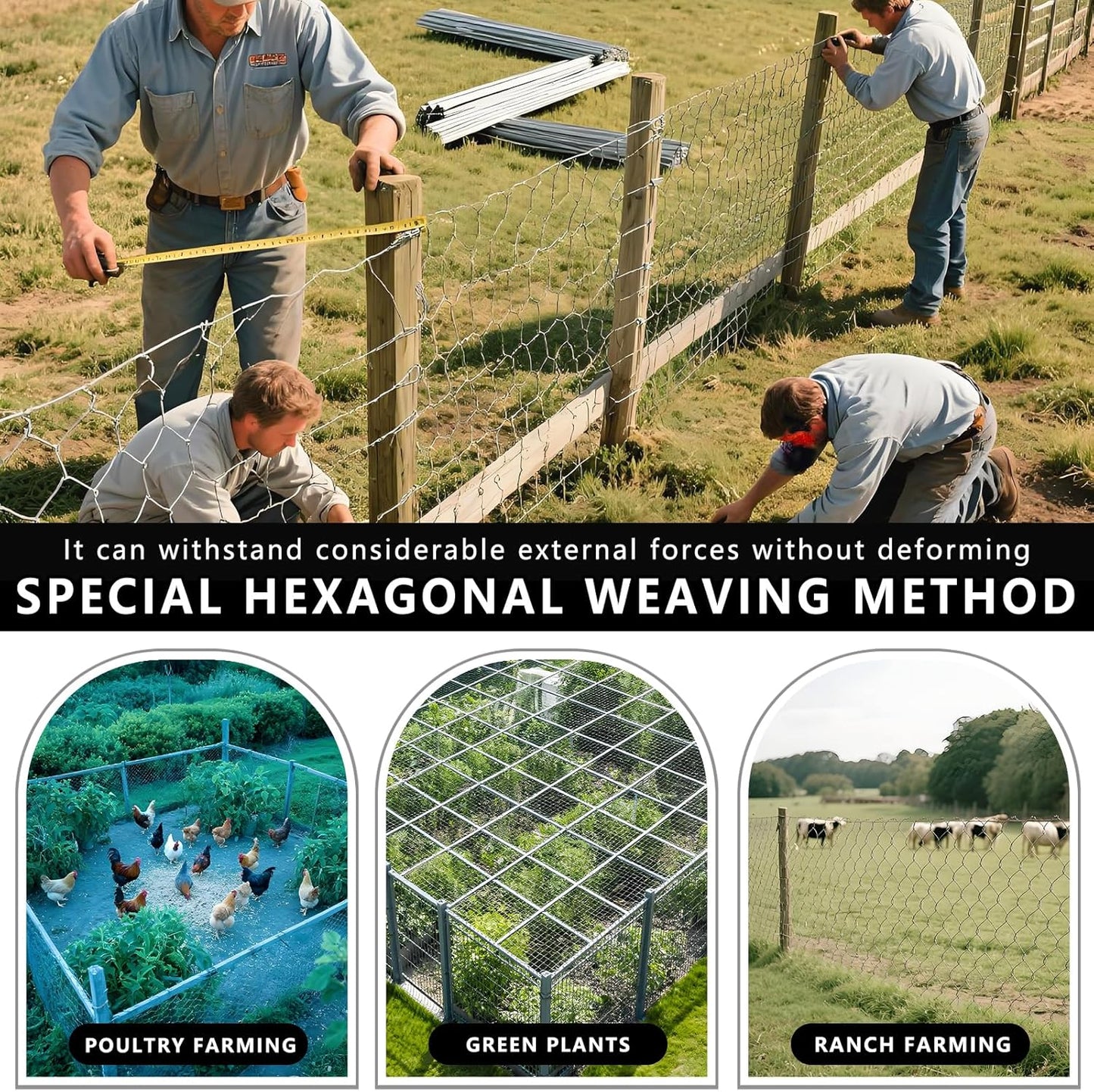 Chicken Wire, 15.7 in x 50 ft Garden Fence, Wire Mesh, Chicken Wires Fencing, Mesh Hexagonal Galvanized Metal Poultry Netting for Chicken Coop Rabbit Dogs Barrier (15.7 in x 50 ft)