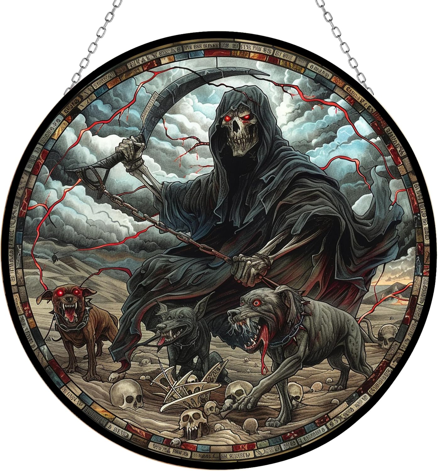 Pitbull Grim Reaper Suncatcher Indoor/Outdoor Stained Glass Window Hanging Handmade Stained Glass Suncatchers Decoration for Home Garden Christmas Party Wedding Housewarming Gifts