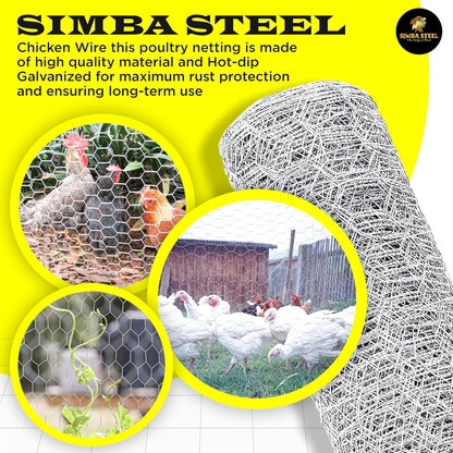 Chicken Wire 60 in x 100 FT x 2” Mesh x 20GA | Poultry Wire Netting | Hot Dipped Galvanised | Hexagonal Galvanized Mesh for Chicken Coop, Rabbit Cage, Fence Barrier PM60x100x2