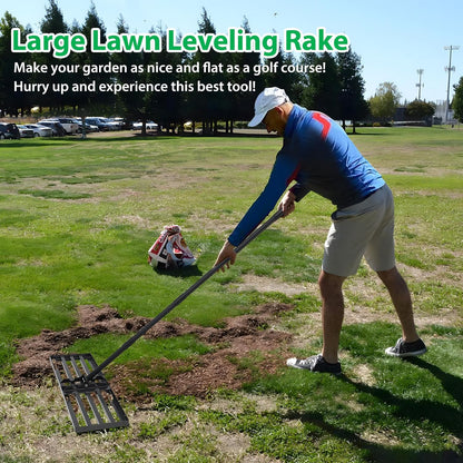 Pragmatist Lawn Leveling Rake, 34"x9.4" Leveling Rake 68" Leveler Tool Big Lawn Leveler Stainless Steel Landscaping Tool for Garden, Golf Lawn, Farm, Pasture, Yard Tool