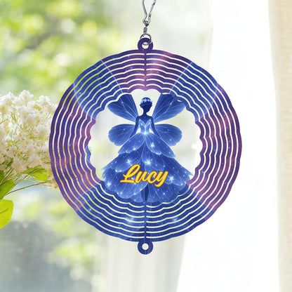 Personalized Girl Wind Spinner 3D Stainless Steel, Girl Garden Spinner Hanging Outdoor Decor, Wind Spinners Outdoor, Custom Gift for Grandmother, Mom, Wife