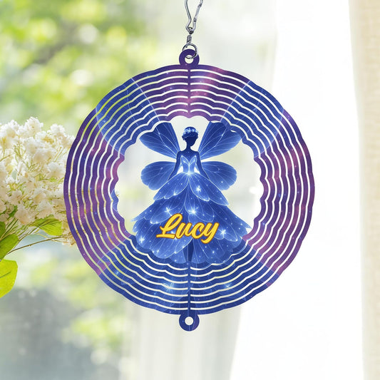 Personalized Girl Wind Spinner 3D Stainless Steel, Girl Garden Spinner Hanging Outdoor Decor, Wind Spinners Outdoor, Custom Gift for Grandmother, Mom, Wife