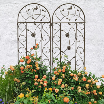 6 Pack Metal Garden Trellis 86.7" Tall Outdoor Climbing Plant Support for Roses, Flowers, Rustproof Durable Black Galvanized Tube, Lawn Garden Fence Decor Screen (6, Brown-86.7" H)