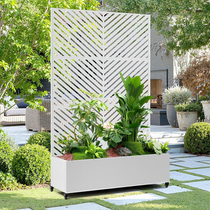 15.7"×70.9"×47.2" Metal Raised Garden Bed with Trellis and Wheels - Tall Trellis Planter Box for Climbing Plants, Vegetables & Vines - Outdoor Privacy Planters for Patio (White-Parallel)