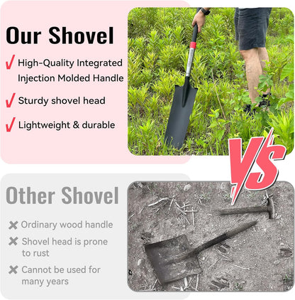 SHARK ATTACK Spade Shovel, 43in Heavy Duty Drain Spade for Digging, Ergonomic No-Slip H-Grip Handles, Oversized Steps and D Handle for Gardening, Land Management, Yard Work, Farming and Transplanting