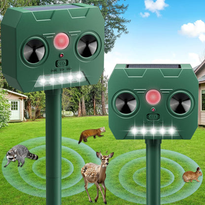 Ultrasonic Animal Repellent Outdoor Deer Repellent Devices Solar Powered,Squirrel Repellent Motion Detection, Waterproof Cat Dog Deterrent Rabbit Fox Pest Raccoon Rodent Repellent for Yard Farm Garden