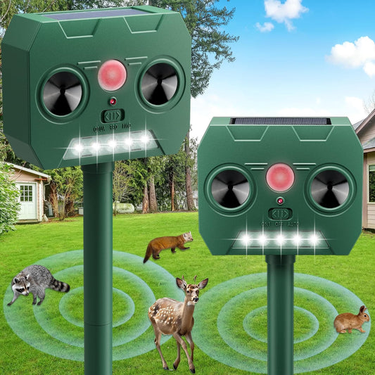 Ultrasonic Animal Repellent Outdoor Deer Repellent Devices Solar Powered,Squirrel Repellent Motion Detection, Waterproof Cat Dog Deterrent Rabbit Fox Pest Raccoon Rodent Repellent for Yard Farm Garden