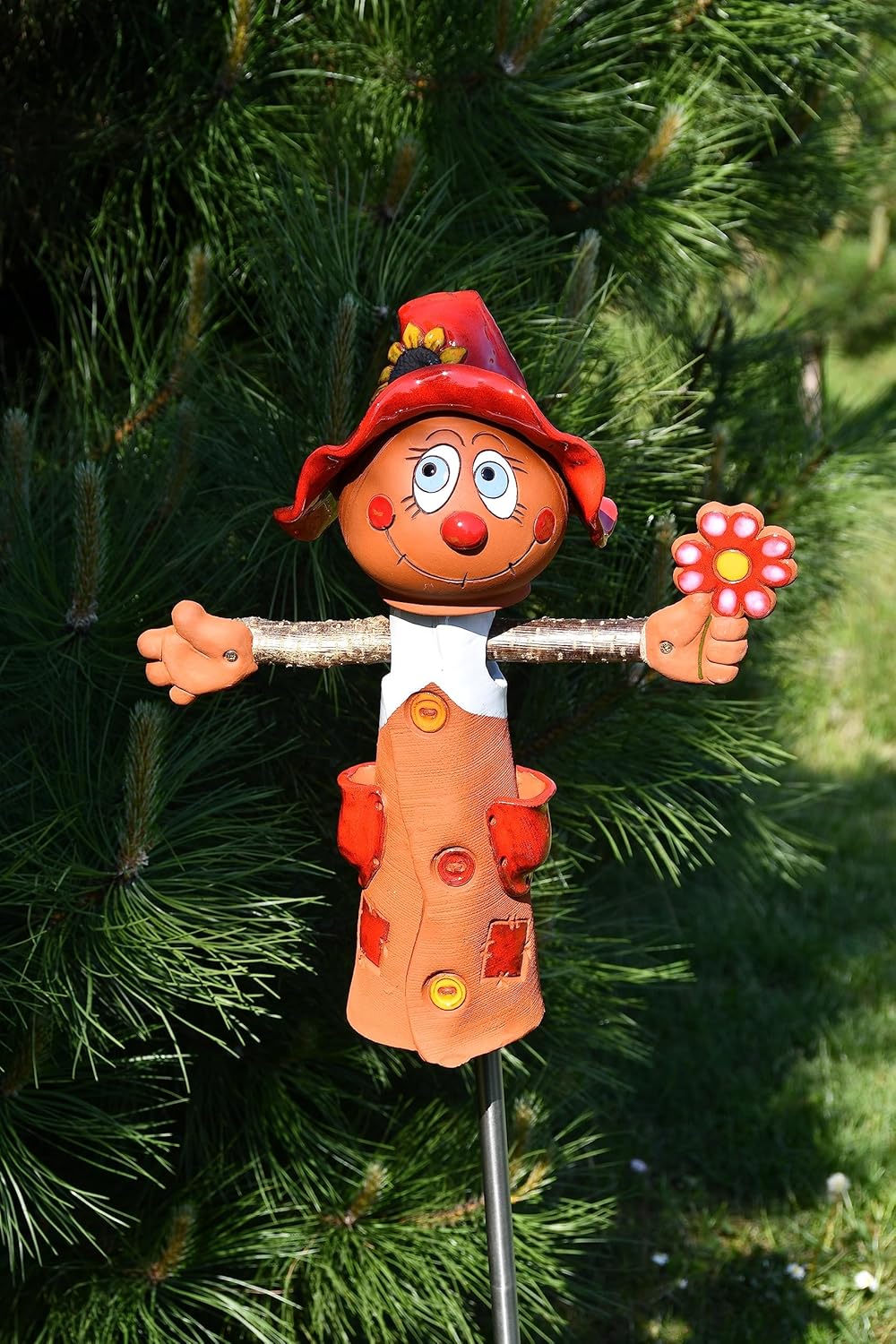 Ceramic Garden Decor - Scarecrow Lawn stake - Outdoor statue - Perfect, unique gifts for gardeners woman, men, yard gifts - Handmade, Frostproof