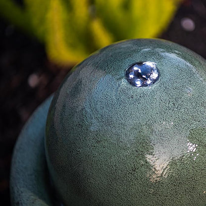 XBrand 25.98" H Round Stone Indoor/Outdoor Modern Stone Textured Sphere Water Fountain w/LED Lights, Ball Fountain Decor, Green