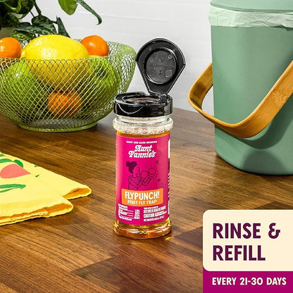 Aunt Fannie's FlyPunch Fruit Fly Trap Bundle for Indoor and Kitchen Use, Ready to Use, Made with Plant Based Ingredients, Safe Near Food, Long Lasting, 32 oz Refill and 6 oz Single