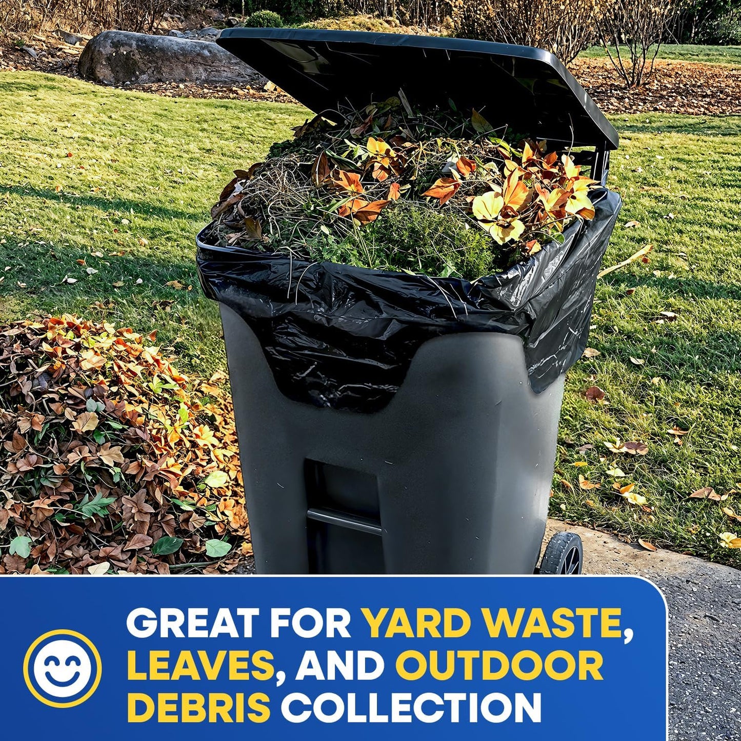 64-65 Gallon Trash Bags Heavy Duty with Flap Ties Extra Large Garbage Bags 2 Mil Outdoor Trash Bags 43 x 49 Trash Can Liners, Black Pack of 20