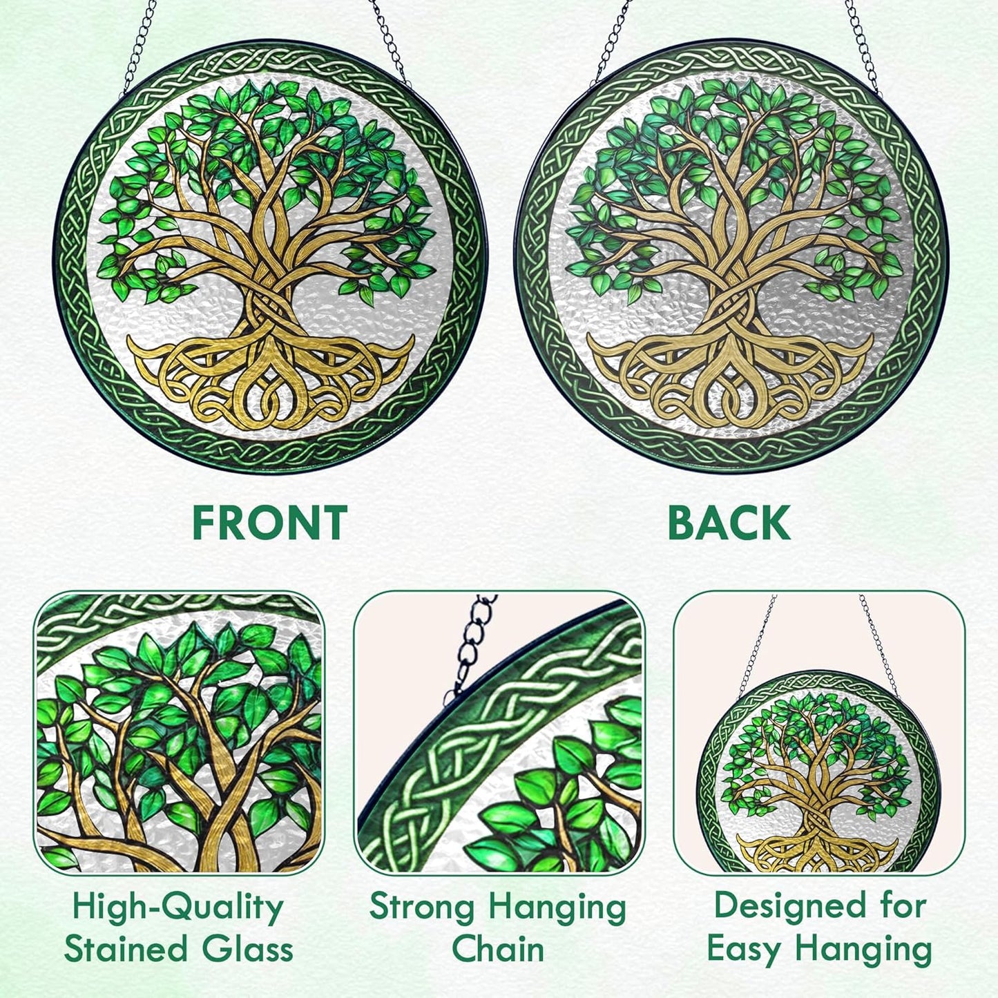 FLAGWIX Christmas Tree of Life Gifts for Women Men - Stained Glass Window Hanging 8 in - Xmas Birthday Gifts for Mom Grandma, Tree of Life Christmas Decorations Indoor, Celtic Suncatchers Garden Decor