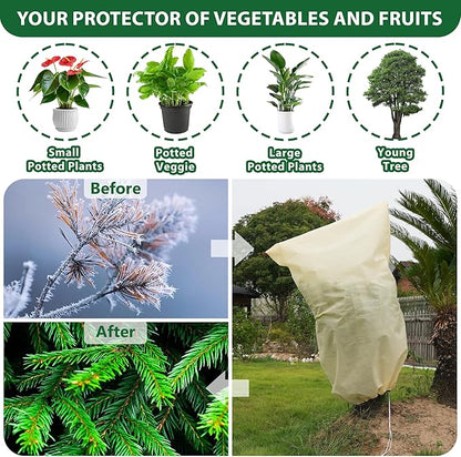 2 Packs Plant Covers Freeze Protection Jacket, 79" x 98", 2.2 oz Thick Frost Blankets for Outdoor Garden Plant Tree in Winter Cold Weather, Heavy Duty Reusable Frost Cloth Bags with Zipper Drawstring