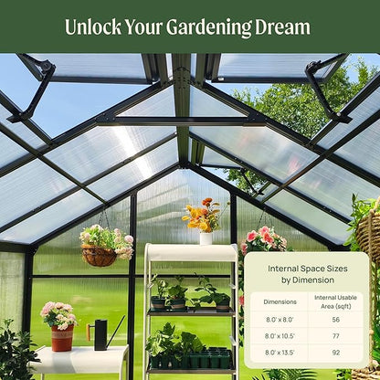 Vego Garden Junior Victorian Greenhouse 8ft – Durable Aluminum Frame with Polycarbonate Panels – All-Season Greenhouse for Backyard or Patio