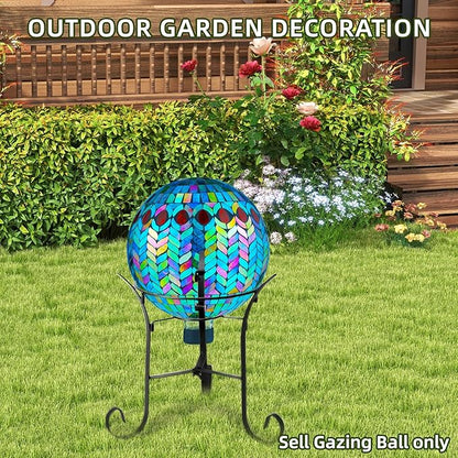 VOREEN Mosaic Glass Gazing Ball Outdoor Gazing Globe, Handmade Reflective Ball Yard Decoration for Homes, Patio, Lawn and Gardens, Gift for Mom Wife Friend, 10-Inch, Blue