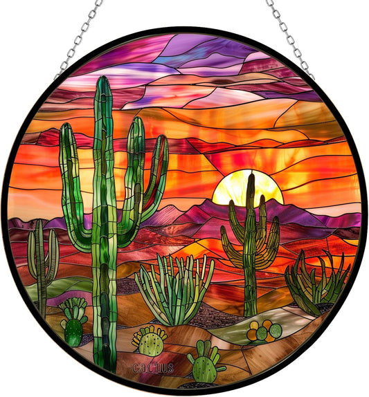 Cactus Stained Glass Suncatcher Stained Glass Window Hanging Home Decor Garden Halloween Christmas