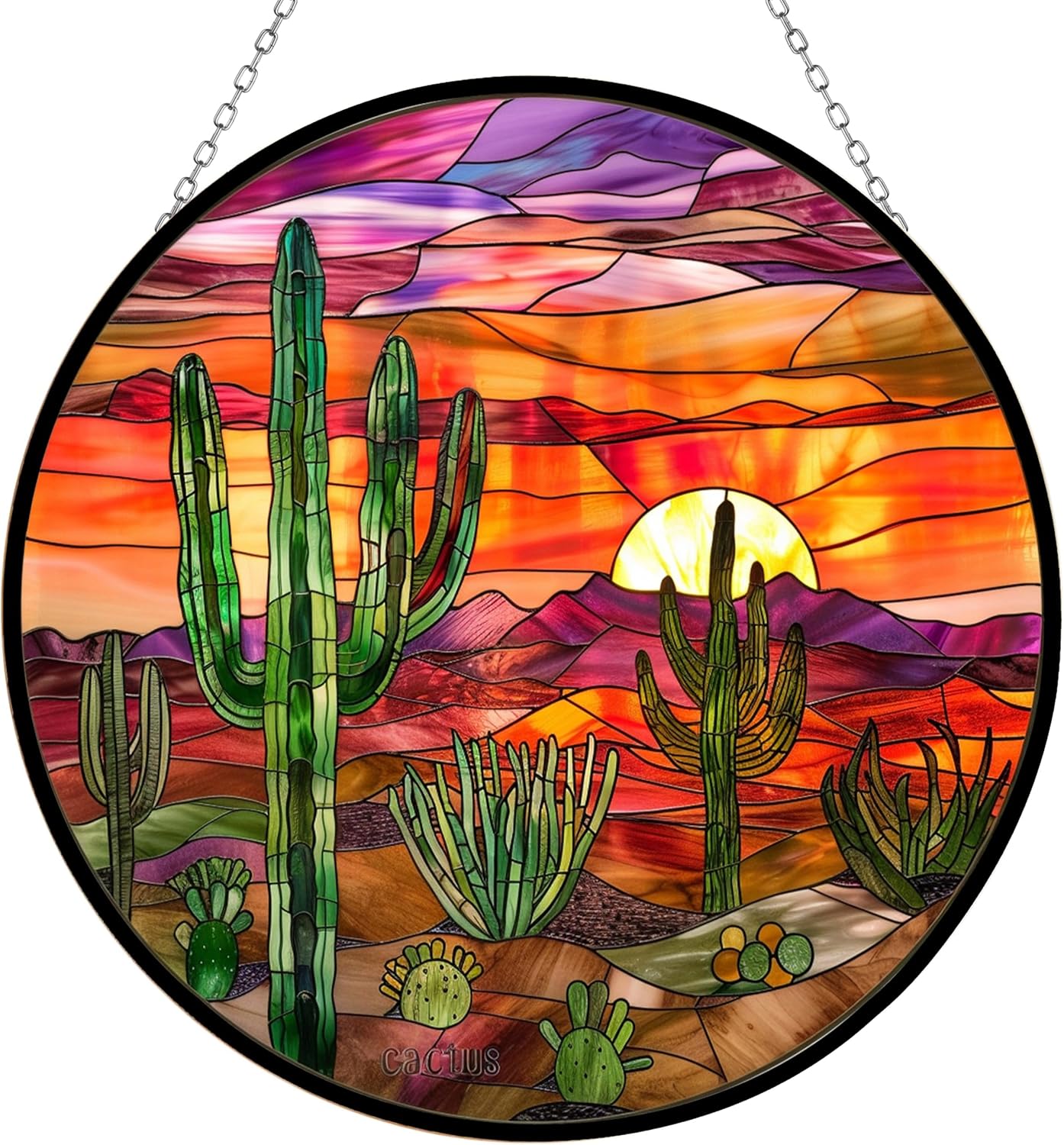 Cactus Stained Glass Suncatcher Stained Glass Window Hangings Birthday Gift for Mom Grandma Teacher Women Friend Christmas