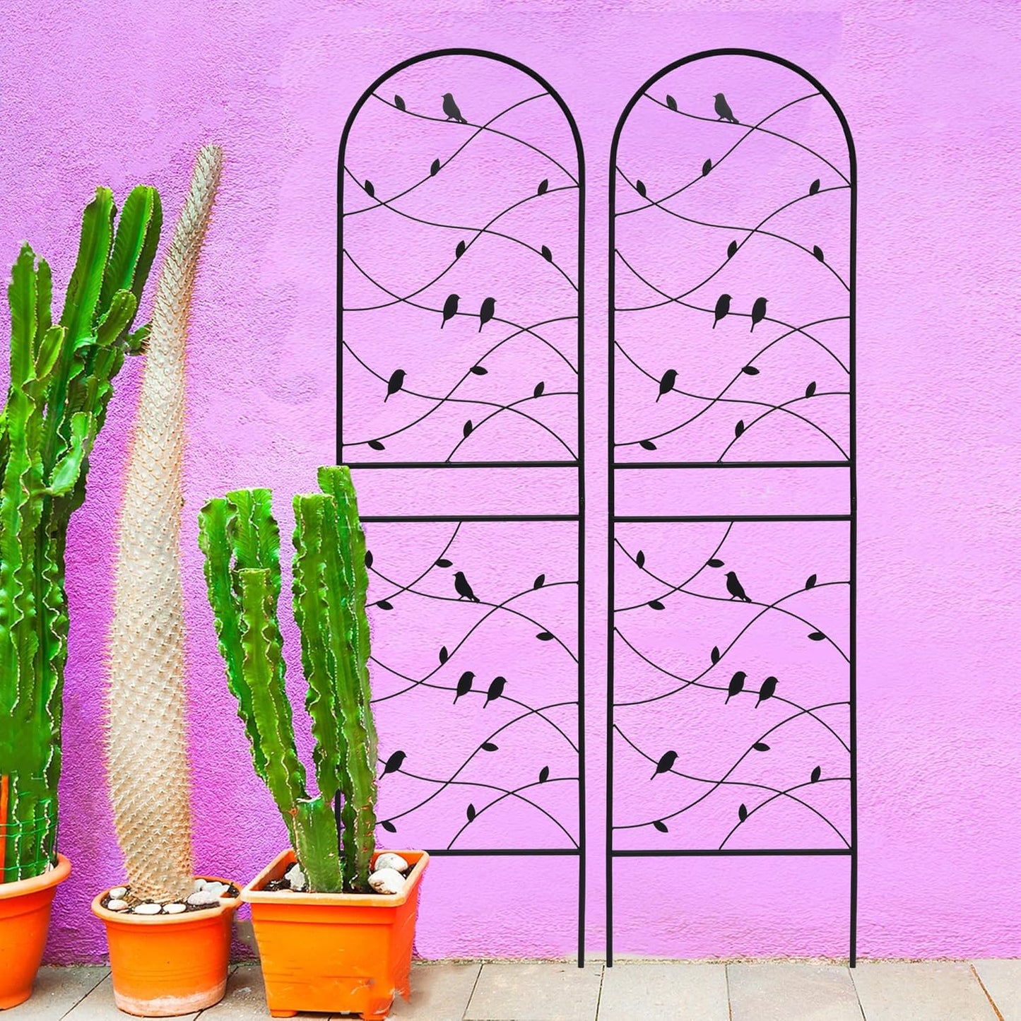 Metal Garden Trellis Rustproof Trellis for Climbing Plants Outdoor Flower Support Bird Deco (Black-2 Pack, 71"x19.7")